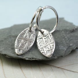 Silver Sleeper Hoops Leaf Drop Sterling Silver Viking Rune