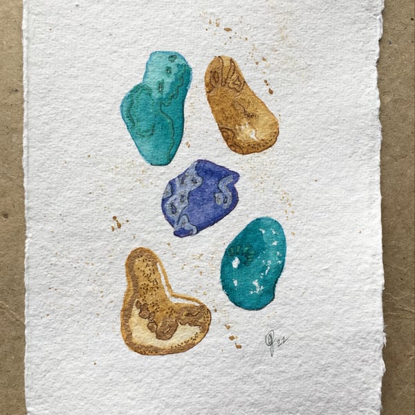 Original turquoise pebble painting