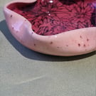 Flower shaped pink flower patterned trinket dish handmade pottery