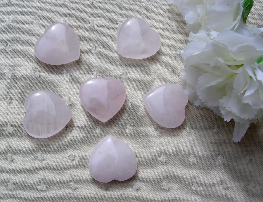 6 Rose Quartz Solid Gemstone Polished Hearts - 20mm - Chakra - Crafting