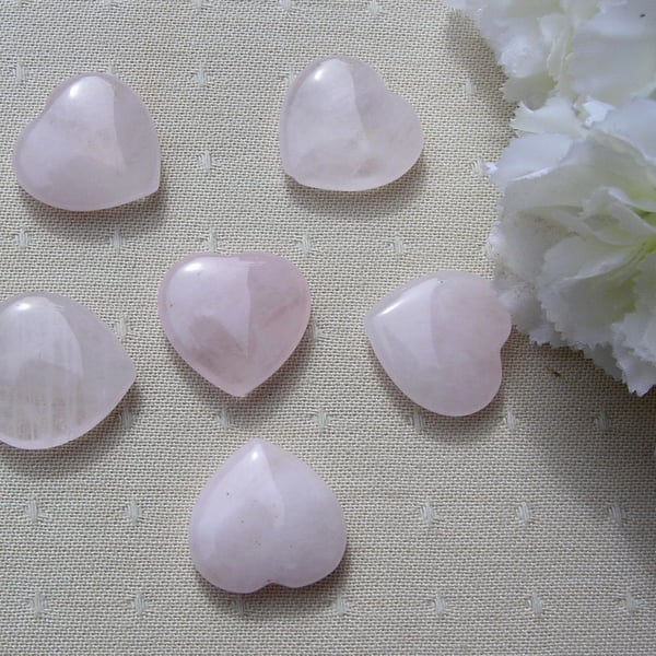 6 Rose Quartz Solid Gemstone Polished Hearts - 20mm - Chakra - Crafting