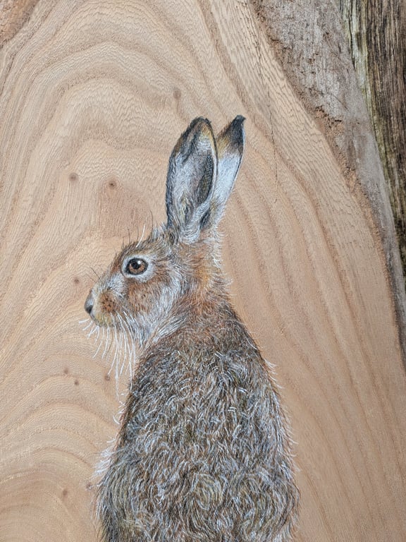 Original Hare Painting on Reclaimed Wood