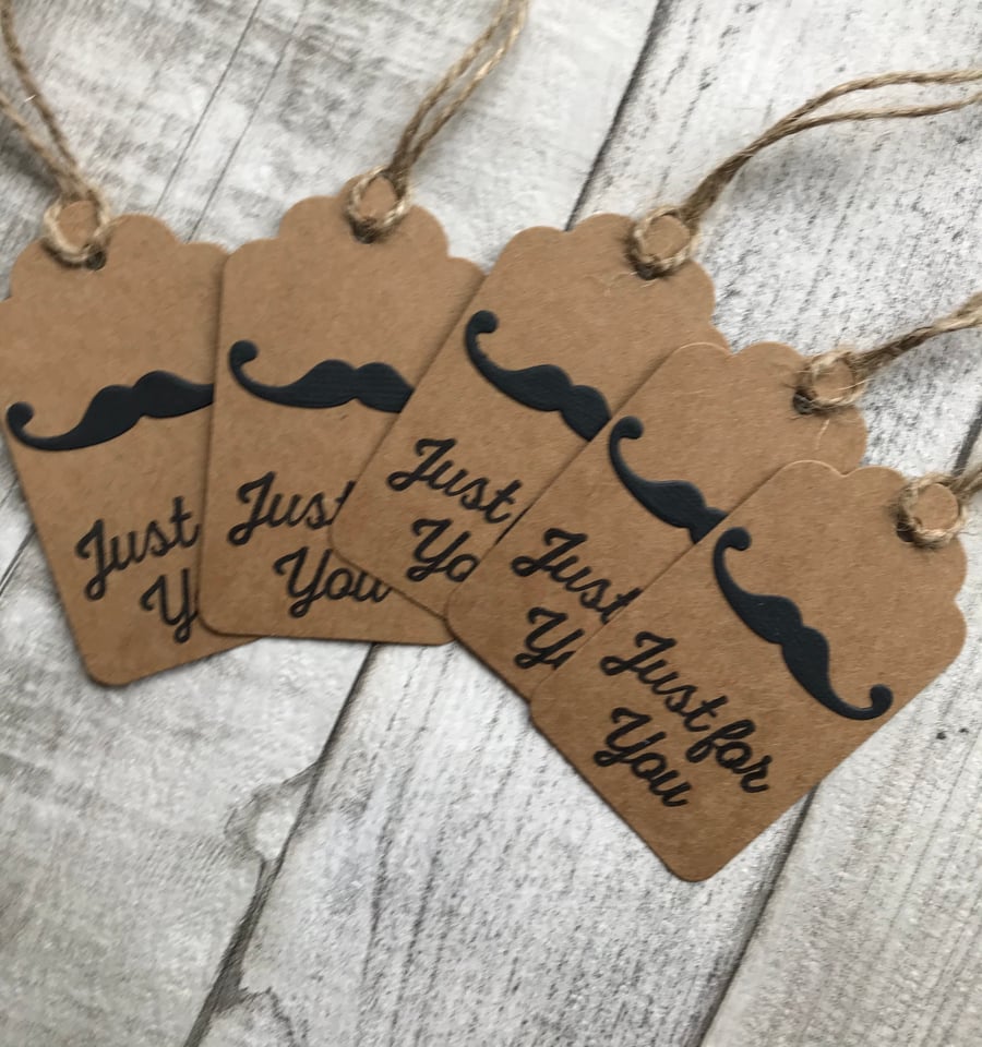 Pack of 5 gift tags handmade moustache for him, male birthday or father's day