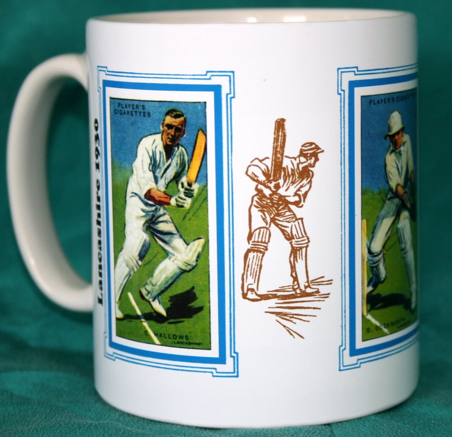 Cricket mug Lancashire Lancs 1930 vintage design mug