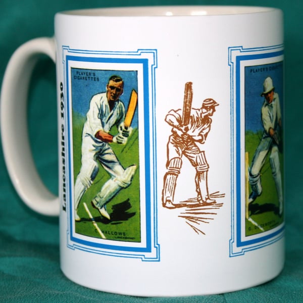 Cricket mug Lancashire Lancs 1930 vintage design mug