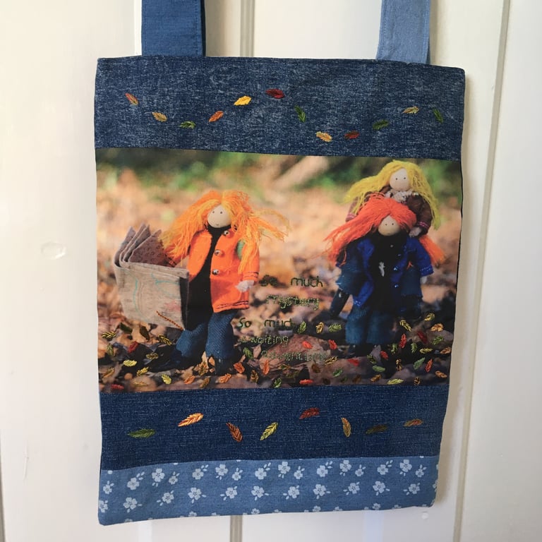 Upcycled Hand Embroidered Nature Tote Bag