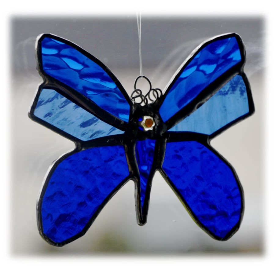 Butterfly Stained Glass Suncatcher Blue 048