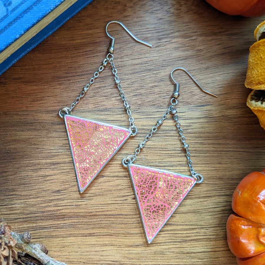 Big chunky pink triangle drop earrings