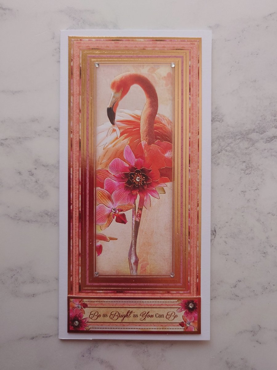 Be As Bright As You Can Be Pink Flamingo Rose Gold 3D Luxury Handmade Card