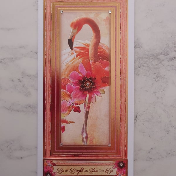 Be As Bright As You Can Be Pink Flamingo Rose Gold 3D Luxury Handmade Card