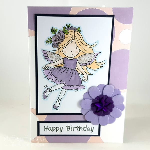 Handmade purple fairy birthday card