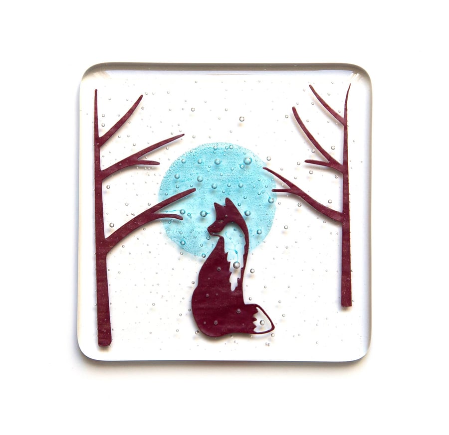 Fox Coaster, fused glass, British countryside, gift for nature lover