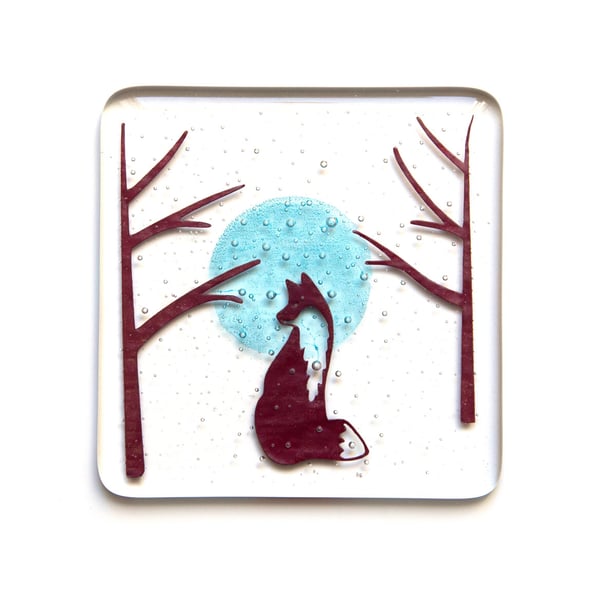 Fox Coaster, fused glass, British countryside, gift for nature lover