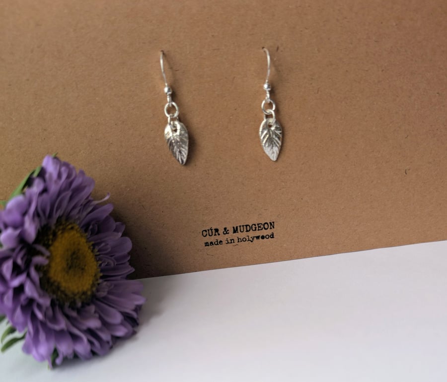 Image of .999 Fine Silver Leaf Drop Earrings