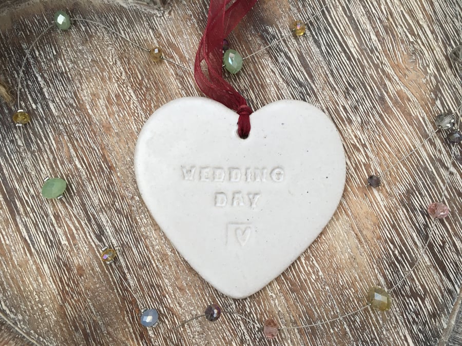 Wedding Day Loveheart hanger, ceramic lovehearts, gift idea, home decor, pottery