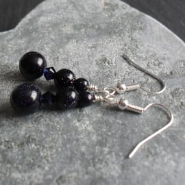 Blue Goldstone Drop Earrings With Swarovski Elements