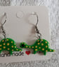 Handmade Polymer Clay Green Spotty Dinosaur. 316 Surgical Stainless Steel