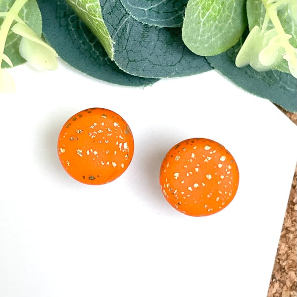 Orange & Gold Galaxy Stud Earrings 