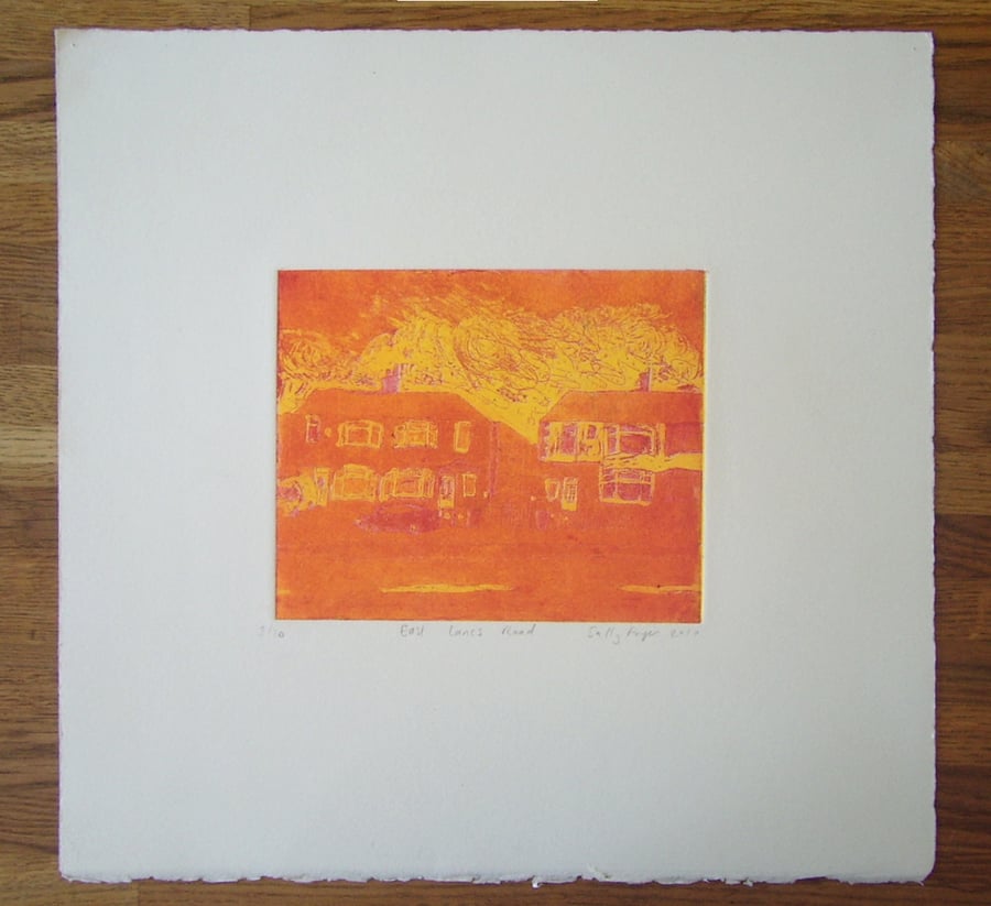 East Lancs Road, Salford colour etching of houses