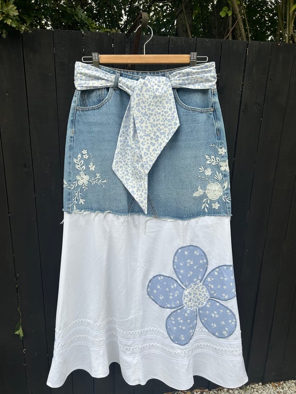 Denim - Linen Half & half Boho skirt Size 12