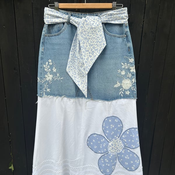 Denim - Linen Half & half Boho skirt Size 12