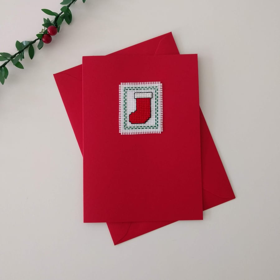 Christmas card - Christmas stocking cross stitch