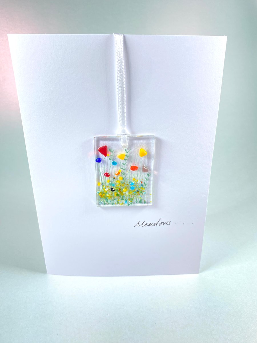  Meadow flowers Fused glass keepsake greetings card