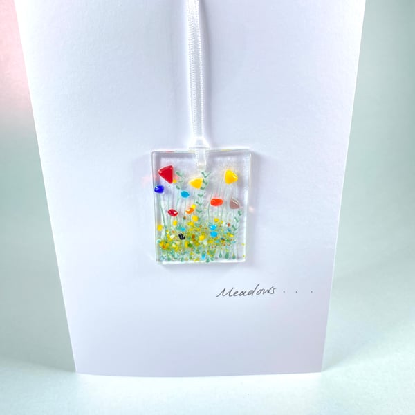  Meadow flowers Fused glass keepsake greetings card