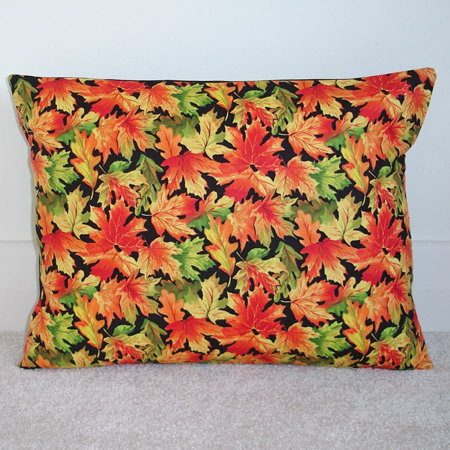 Cushion Cover Autumn Leaves Orange Red Green Oblong Rectangle Bolster Case