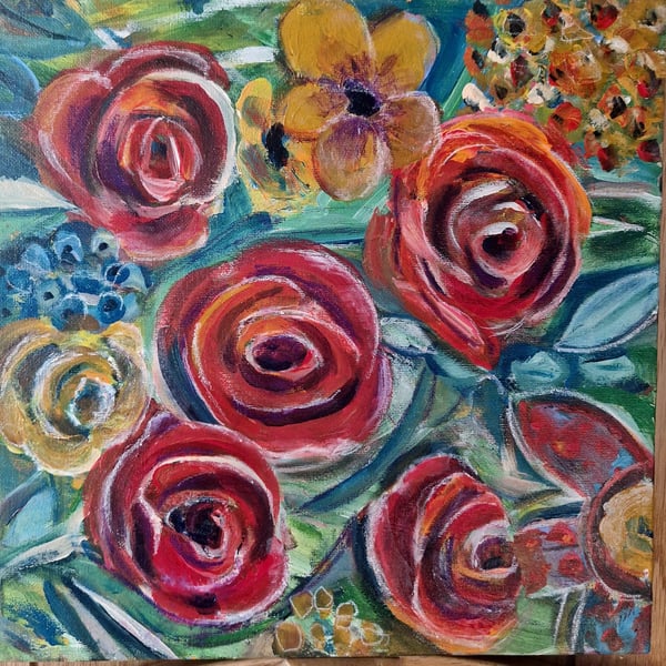 Rosy acrylic floral abstract