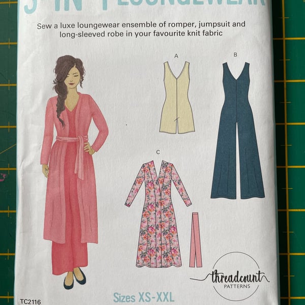 Jumpsuit Romper Robe Loungewear Sewing Pattern Size XS - XXL Threadcount Pattern
