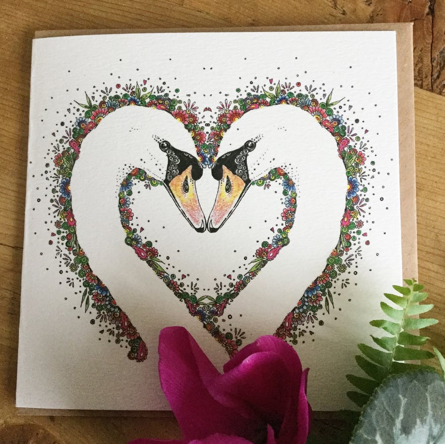 ‘One Love’ Swan heart card