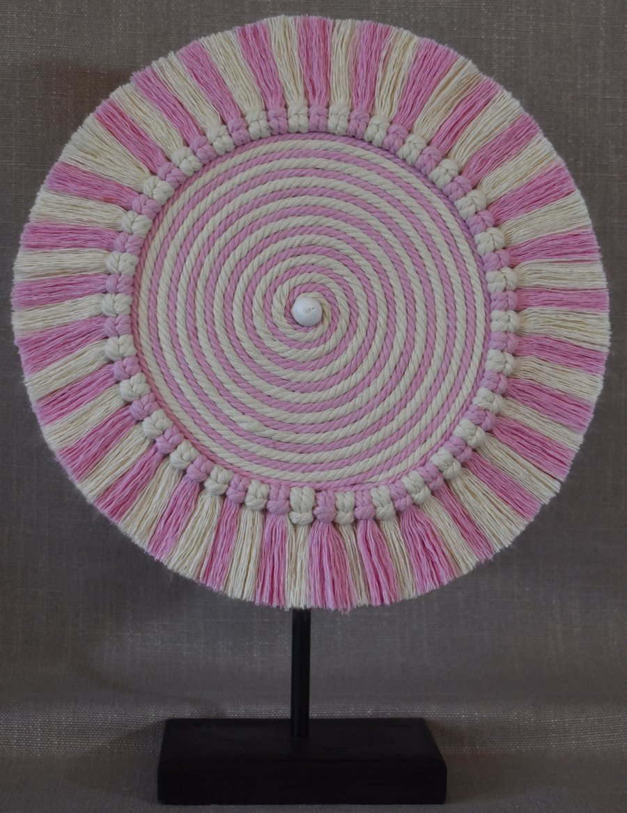 "Ntombi 7" – Pink & Cream Spiral Wall Hanging with Bead Detail