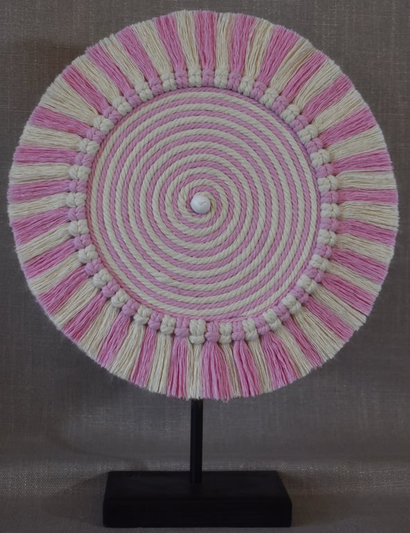 "Ntombi 7" – Pink & Cream Spiral Wall Hanging with Bead Detail