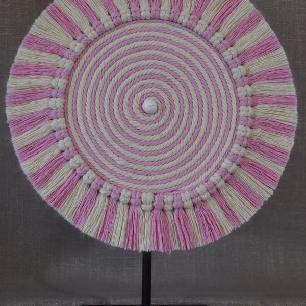 "Ntombi 7" – Pink & Cream Spiral Wall Hanging with Bead Detail