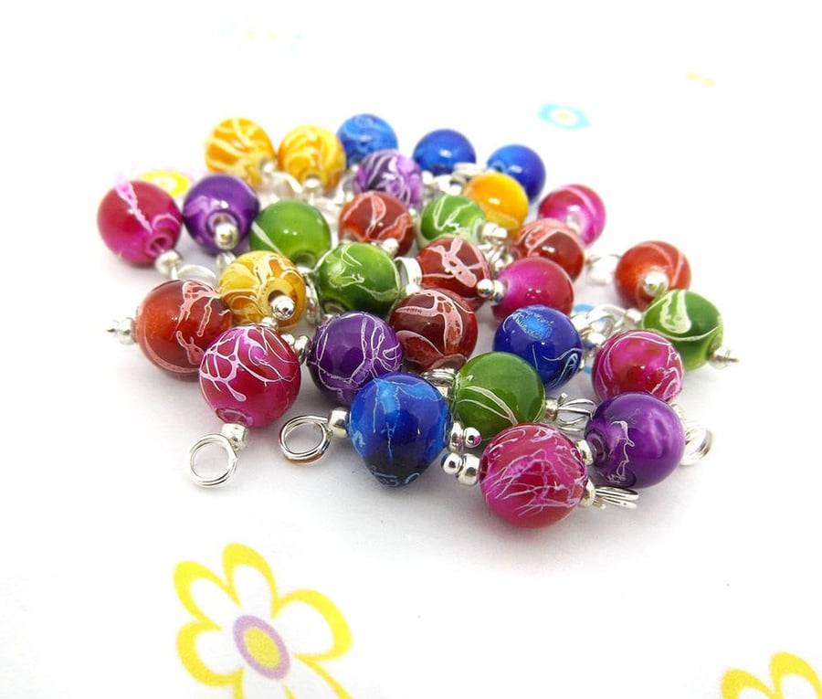 8mm Drawbench Acrylic Bead Charms in mixed colours