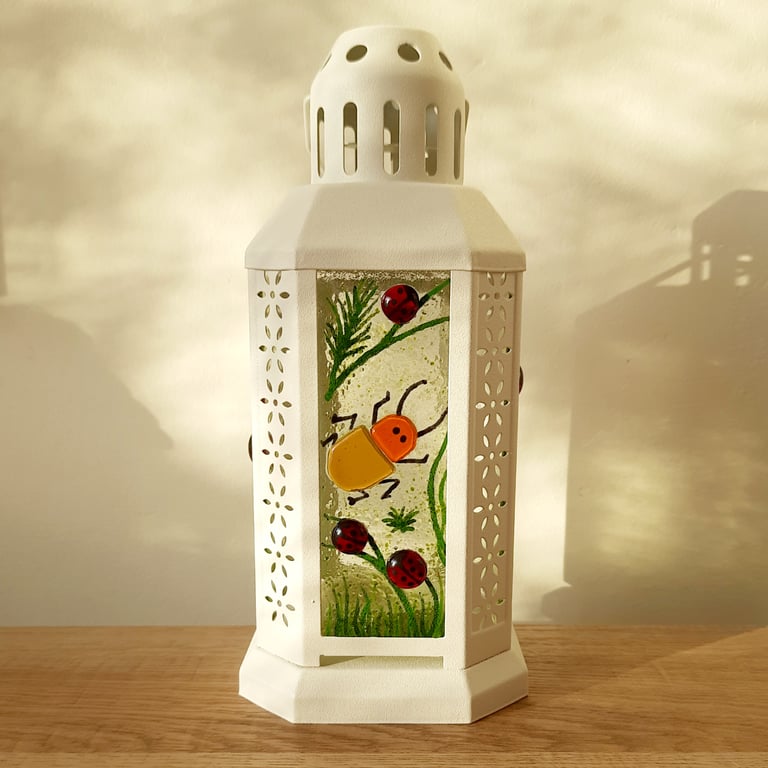 Fused Glass Bug Lantern - Orange & Red