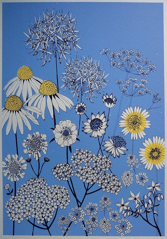 'Bee Feast Blue' original screen print
