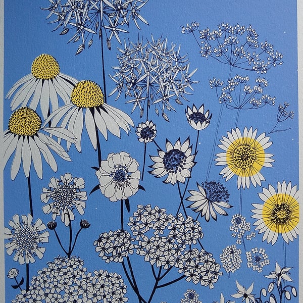 'Bee Feast Blue' original screen print
