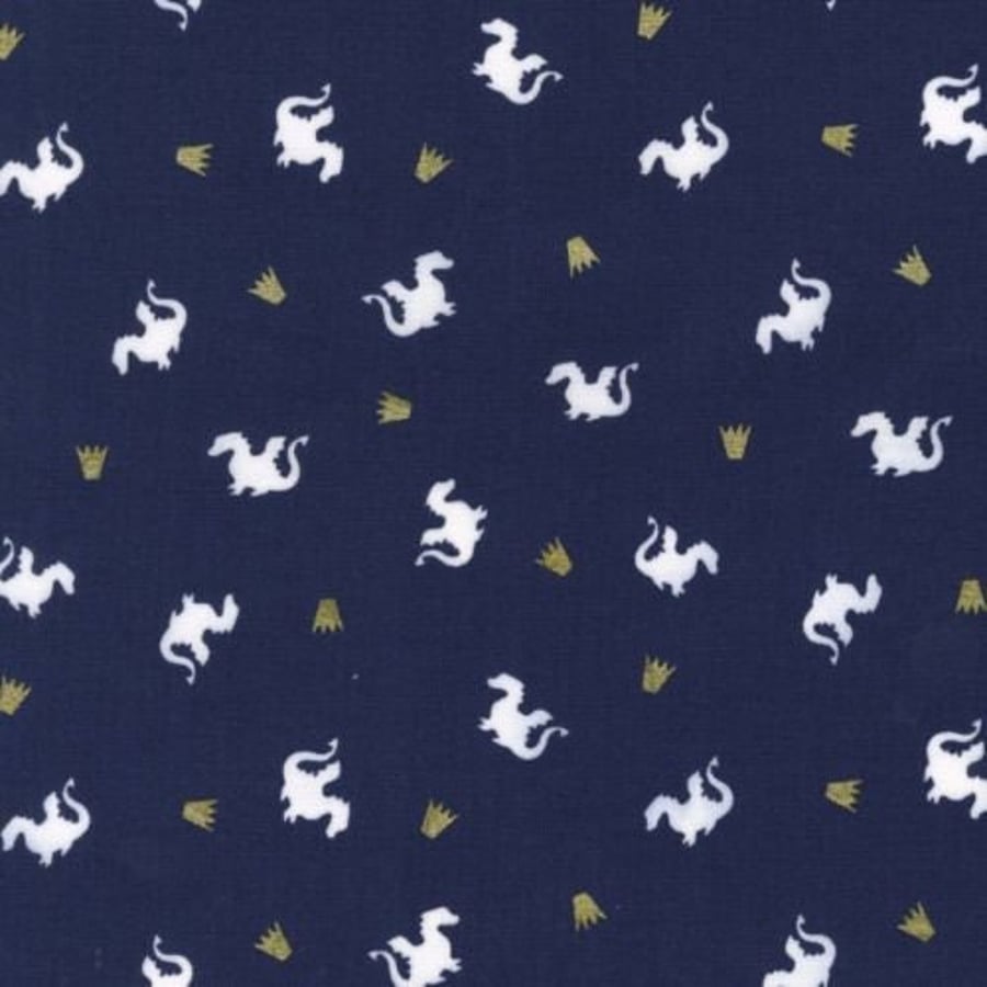 Fat Quarter Baby Dragon Magic Navy Cotton Quilting Sewing Fabric
