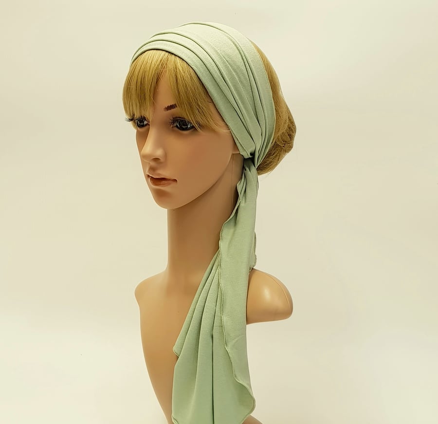 Sage green stretchy hair wrap dreadlocks hair tie viscose jersey head scarf
