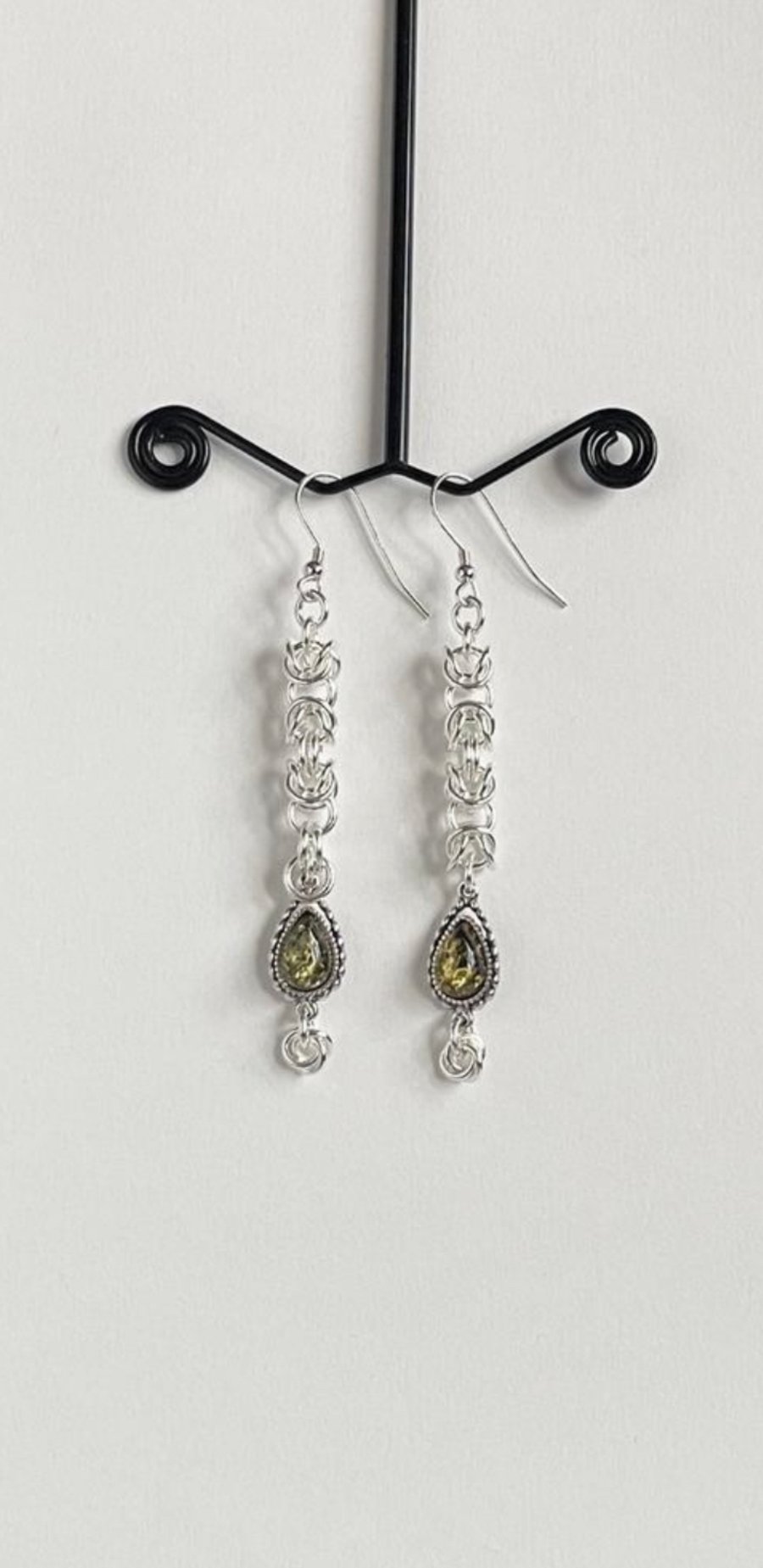 Green Amber Sterling Silver Earrings