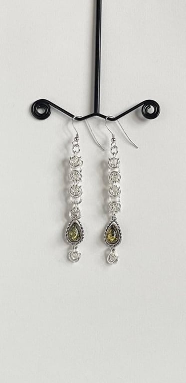 Green Amber Sterling Silver Earrings