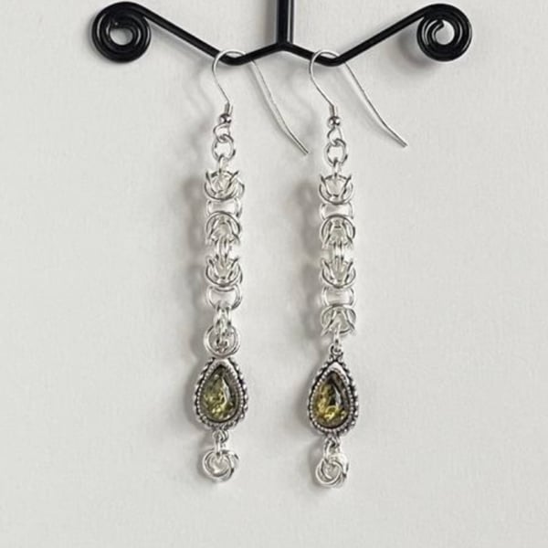 Green Amber Sterling Silver Earrings