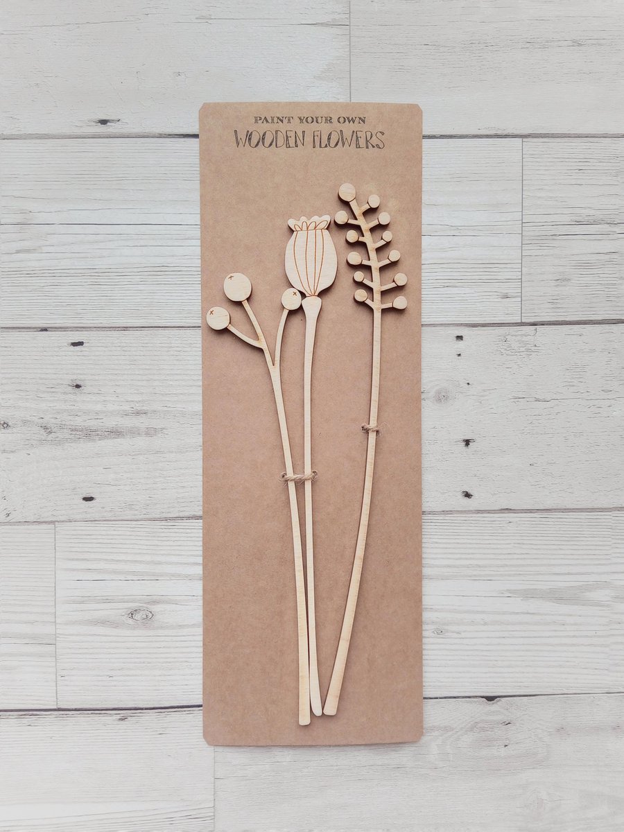 Wooden Forever Flowers - Set of 3 Paint Your Own Flowers, Poppyhead Set 