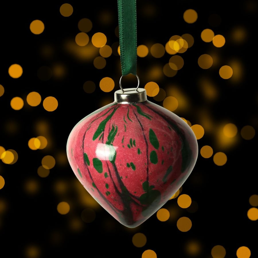 Marbled Christmas bauble ceramic 5cm drop shape 322