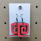 Red Geometric Wooden Earrings