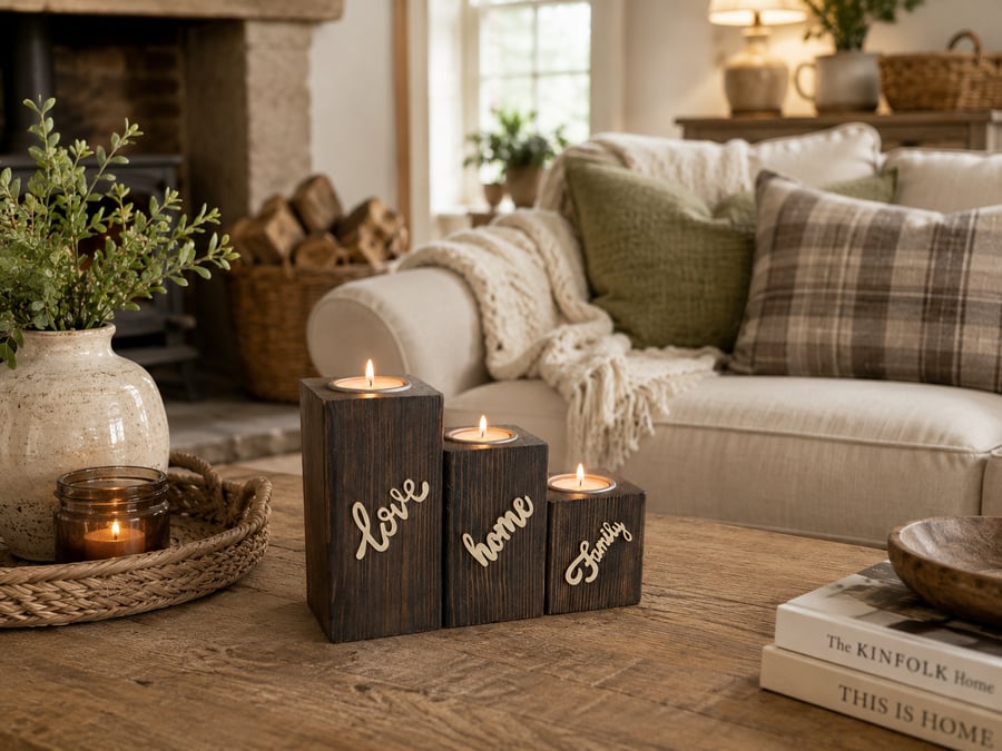 Handmade Wooden Candle Holder Set - Reclaimed Wood Tea Lights