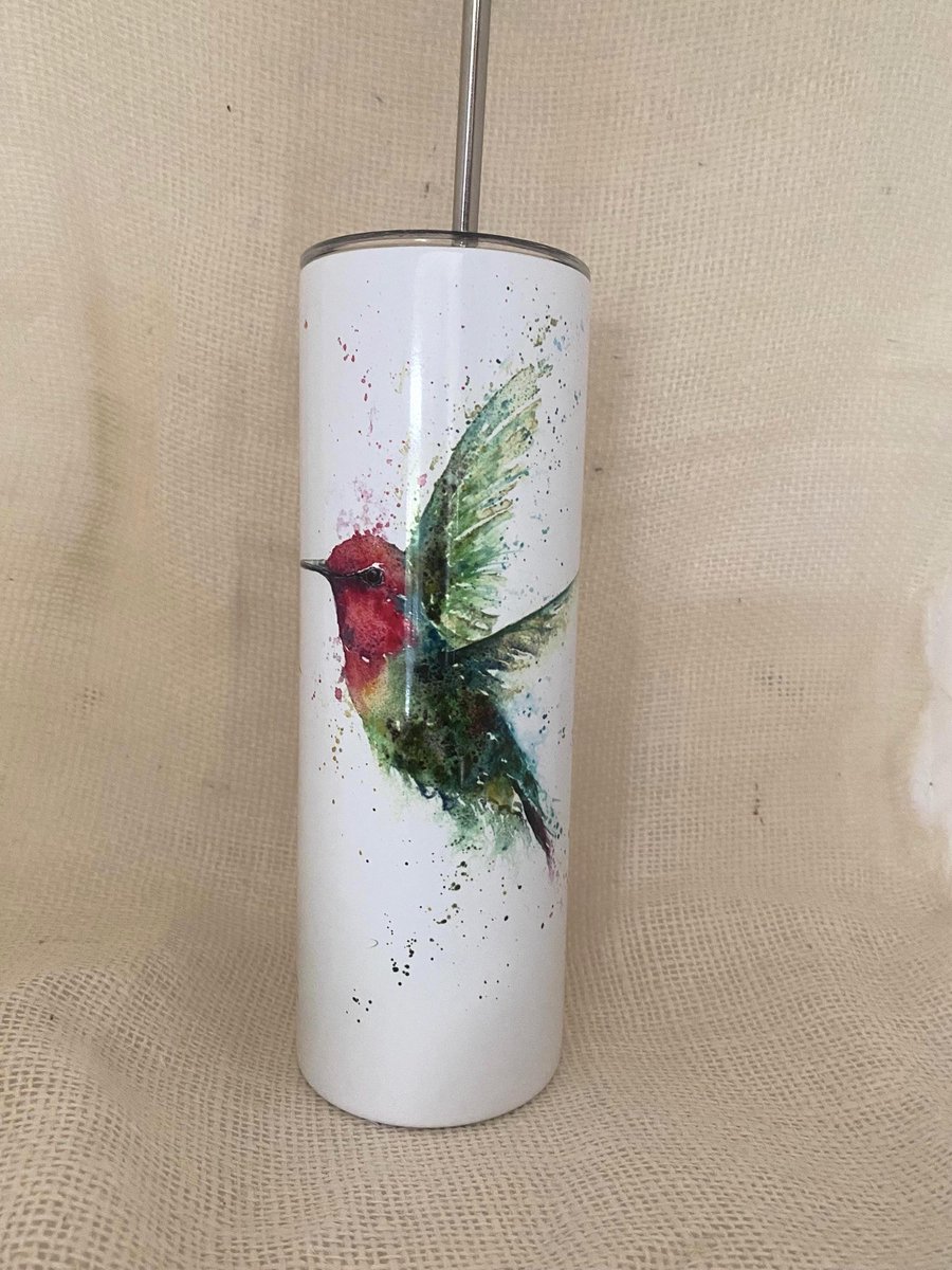 Hummingbird Watercolour. 20oz Vacuum-Insulated Stainless Steel Travel Tumbler, S