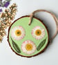 Real Pressed Daisy Wood Slice Hanging Hand Painted Rustic Décor